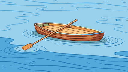 Poster - On a calm lake a lone rowboat glides through the glassy water propelled and guided by two oars slowly creating a rhythm of ripples.. Cartoon Vector.