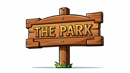Fototapete - Object characteristics a mediumsized wooden sign with engraved letters mounted on a post at the entrance of the park. . Cartoon Vector.