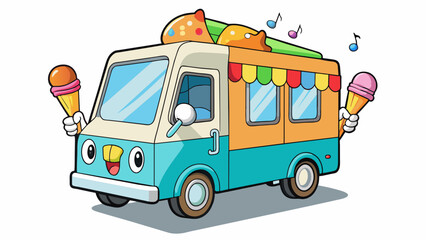Aufkleber - On a hot August day the ice cream trucks melodic tune echoes through the neighborhood enticing children with its colorful frozen treats.. Cartoon Vector.