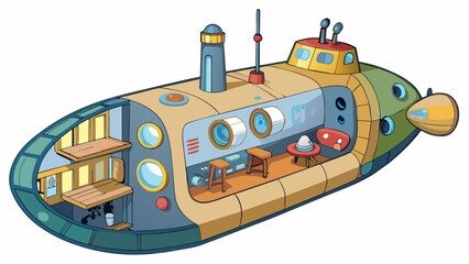 Fototapete - On the inside a sub is typically equipped with various gadgets and instruments including a control panel with s and levers to manipulate the direction. Cartoon Vector.