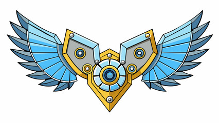 Poster - Our final illustration is of a pair of robotic wings made of sharp angular metal pieces. The wings have a mechanical look to them with visible gears. Cartoon Vector.