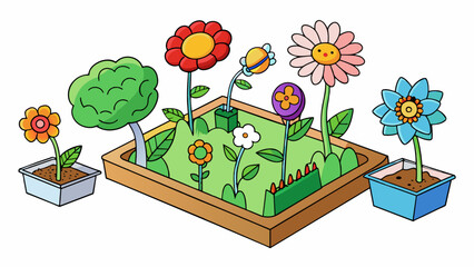 Fototapete - Picture a garden full of different types of flowers each representing a different memory stored within the brain. Some flowers are bright and. Cartoon Vector.