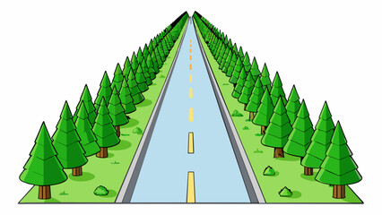 Aufkleber - Rows of tall green trees can be seen on either side of the freeway providing a natural barrier between the road and the surrounding landscape.. Cartoon Vector.