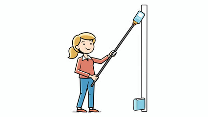Aufkleber - Sarah reached for the latter a metallic tool with extendable poles and two wide feet at the bottom. It was sy and reliable allowing her to easily. Cartoon Vector.