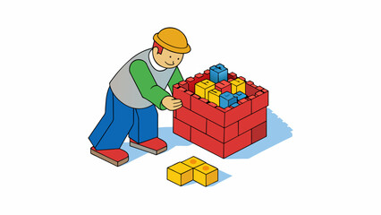Aufkleber - Searching through a bag of mixed to find a specific red block. Characteristics small plastic varying sizes and shapes bright red color.. Cartoon Vector.