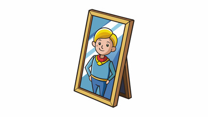 Fototapete - Reflection in a mirror When standing in front of this shiny surface you will see a perfect replica of yourself with identical movements and facial. Cartoon Vector.