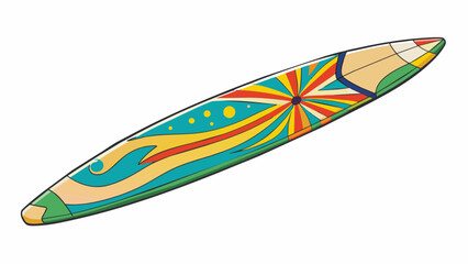 Poster - Surfboard Flatter and longer than a typical surfboard the Australian surfboard features a pointed nose and a wide tail. Its surface is covered in. Cartoon Vector.