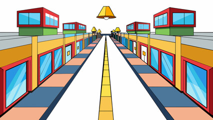 Aufkleber - sprawling shopping mall with endless hallways and countless storefronts offering a wide variety of products and services to its visitors.. Cartoon Vector.