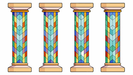 Sticker - Standing in a row the fourth column is noticeably shorter than its companions. Its surface is adorned with colorful tiles creating a mosaic pattern. Cartoon Vector.