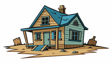 Aufkleber - The abandoned farmhouse was eerily quiet with no signs of life except for the creaking of old floorboards and the faint whistle of the wind through. Cartoon Vector.
