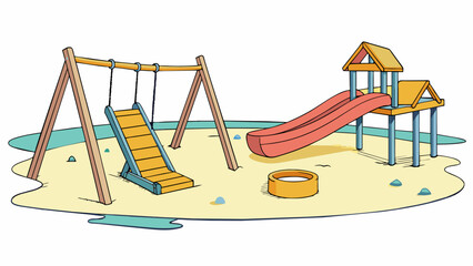 Aufkleber - The abandoned playground stood empty its swings and slides squeaking in the wind no longer the source of laughter and play.. Cartoon Vector.