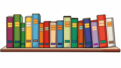 Poster - The bookshelf was lined with rows of colorful spines each one displaying a unique title and authors name.. Cartoon Vector.