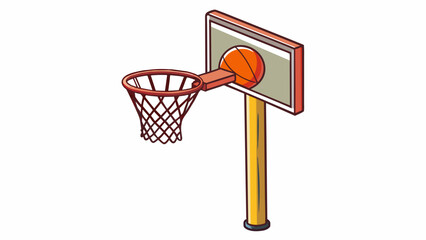 Poster - The basketball hoop hung high above the court its height challenging players to jump and reach for the perfect shot. The metal rim was supported by a. Cartoon Vector.