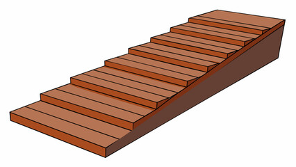 Poster - The bottom of a staircase is typically a sy step made of dark wood with a slightly rough surface to prevent slipping.. Cartoon Vector.