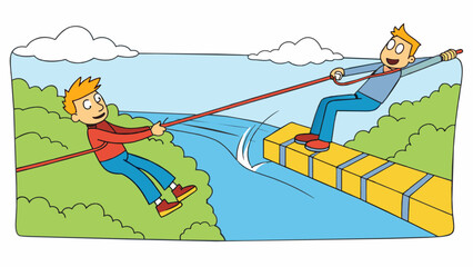 Fototapete - The bungee cord stretched and then snapped back as I plunged towards the river below. The landscape rushed towards me and for a moment I felt as if I. Cartoon Vector.