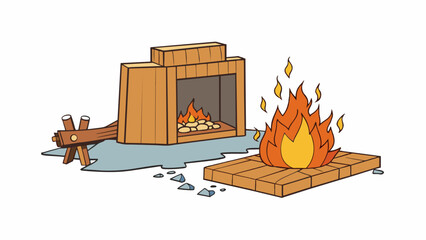 Poster - The careless fireplace owner left the blazing fire unattended causing it to spread and devour the wooden furniture and curtains leaving behind nothing. Cartoon Vector.