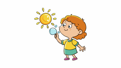 Poster - The child blew bubbles into the air watching them float and pop in the warm afternoon sunlight.. Cartoon Vector.