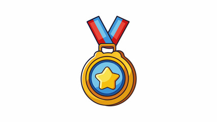 Fototapete - The champions medal was worn with pride around their neck bearing a bold symbol of victory on its smooth round surface.. Cartoon Vector.