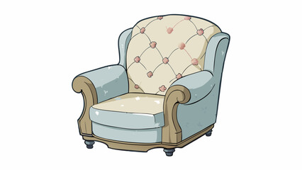 Poster - The chair in the corner was worn and comfortable with a faded floral pattern and soft plush cushions.. Cartoon Vector.