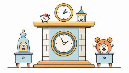 Poster - The clock on the mantel would occasionally chime at random times startling the family each time. They had long given up trying to figure out the. Cartoon Vector.
