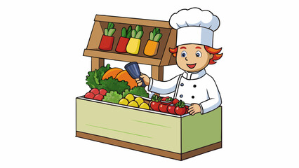 Aufkleber - The chef reckoned the ingredients for her famous soup based on the colors and textures of the vegetables in the market.. Cartoon Vector.
