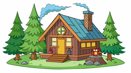 Aufkleber - The cozy cabin in the woods was enveloped in a peaceful hush punctuated only by the crackle of logs in the fireplace and the occasional hoot of an. Cartoon Vector.