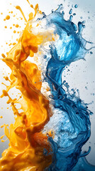 Vibrant Dance of Orange and Blue Inks in Water