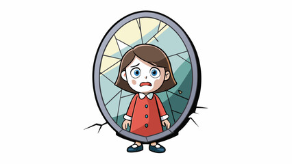 Canvas Print - The cracked mirror reflected a distorted image of the young girl standing in front of it her white knuckles gripping the handle of a y knife. She. Cartoon Vector.