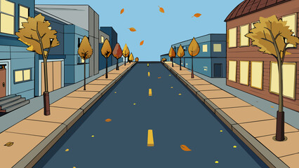 Fototapete - The deserted street at night was eerily quiet with no cars honking or people conversing only the soft rustling of leaves in the wind.. Cartoon Vector.