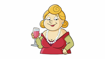 Fototapete - The epitome of a lady Madam daintily sipped on a glass of champagne at the gala her statement pearl necklace reflecting the soft glow of the. Cartoon Vector.
