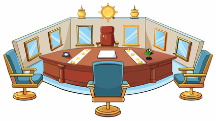 Poster - The exeives office is decorated with elegant and expensive furnishings including leather chairs and a large marble conference table. The walls are. Cartoon Vector.