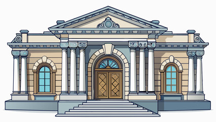 Poster - The exterior of the building was adorned with intricate stone carvings giving it a grand and elegant appearance.. Cartoon Vector.
