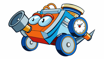 Poster - The engine of the car revved louder and louder with the speedometer needle climbing higher and higher demonstrating an increased power in the vehicles. Cartoon Vector.