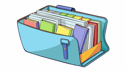 Aufkleber - The fifth paperwork is a large clear plastic folder with a zipper closure. Inside there are multiple compartments and pockets each filled with various. Cartoon Vector.