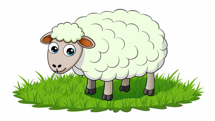 Poster - The fluffy white sheep grazed peacefully in the lush green pasture occasionally lifting its head to munch on the tall blades of grass.. Cartoon Vector.