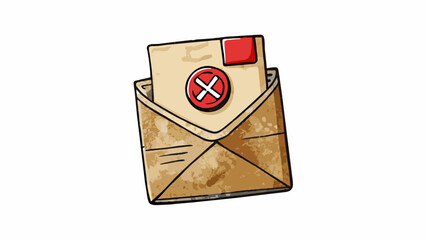 Aufkleber - The fourth paperwork is a mediumsized envelope made of thick brown paper. It is sealed shut and has a typed address label in the center. On the back. Cartoon Vector.