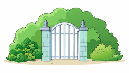Poster - The gate to the garden was shut keeping out any unwanted critters. Its stark white bars stood in stark contrast to the lush greenery behind it giving. Cartoon Vector.