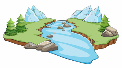 Poster - The gentle sound of trickling water could be heard nearby as the snow melted and gave way to a peacefully flowing creek. The rocks in the water. Cartoon Vector.