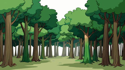 Fototapete - The forest was dark and dense hence the sunlight struggled to filter through the thick canopy of leaves above creating an eerie atmosphere.. Cartoon Vector.