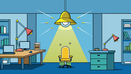 Poster - The glare of a bright flickering florescent light in a work space causing eyestrain and headaches.. Cartoon Vector.