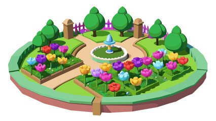 Fototapete - The gorgeous garden was filled with blooming flowers of various colors creating a beautiful and fragrant oasis.. Cartoon Vector.