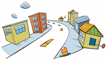 Fototapete - The howling wind roared through the abandoned streets rattling windows and causing loose objects to tumble and roll.. Cartoon Vector.