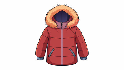 Fototapete - The ideal winter jacket is insulated with soft down feathers has a furtrimmed hood and a windproof outer layer. It also has multiple zippered pockets. Cartoon Vector.