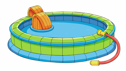 Poster - The inflatable pool had an extension valve that could be attached to a garden hose providing a continuous flow of water to keep it full.. Cartoon Vector.