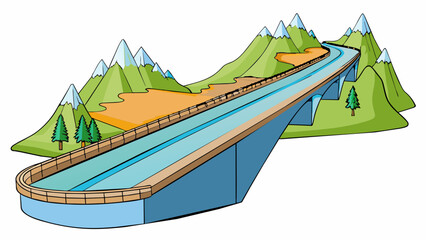Fototapete - The interstate was a long stretch of highway flanked by towering mountains on one side and a deep ravine on the other. The road twisted and turned. Cartoon Vector.