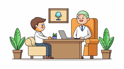 Poster - The interview took place in a spacious conference room with a large window overlooking the city skyline. The round table in the center was surrounded. Cartoon Vector.