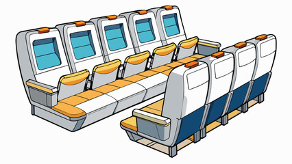 Poster - The interior of a plane is like a long narrow tube with rows of cushioned seats on either side. The seats are attached to the floor and have foldable. Cartoon Vector.