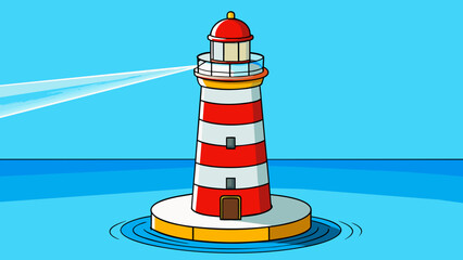 Aufkleber - The lighthouse stood tall and proud its white and red stripes standing out against the blue ocean. Its light could be seen from miles away guiding. Cartoon Vector.