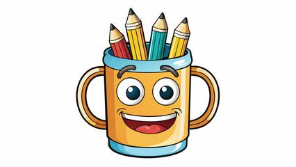 Aufkleber - The mug on the table was filled with shard pencils each one bearing the authors distinctive bite marks. Their favorite writing utensils used to create. Cartoon Vector.