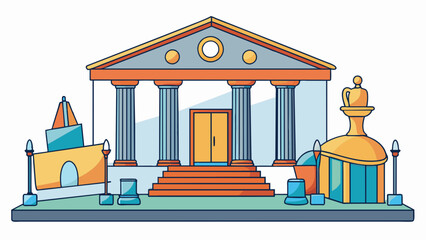 Fototapete - The museum was a treasure trove of artifacts and exhibits ranging from ancient pottery to modern sculptures. Moreover each item was carefully curated. Cartoon Vector.